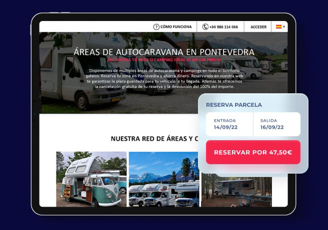 web de reservas para área de caravanas